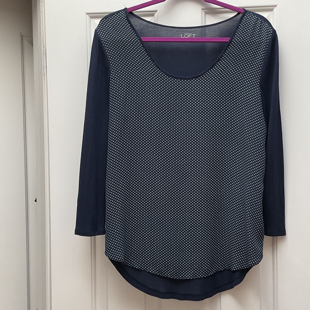 LOFT Navy and White Patterned Blouse